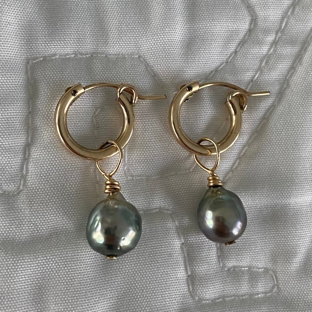 Tahitian pearl huggie hoops earrings